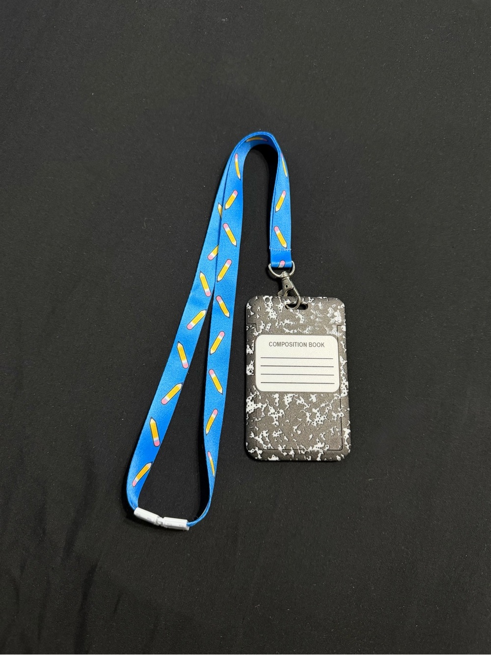 Blue Pencil Print Lanyard with Composition Book Card Holder